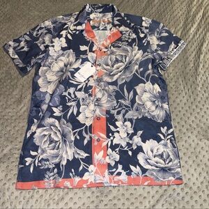 Robert Graham Navy and Orange Floral short sleeve Shirt Sz S NWT $ 247